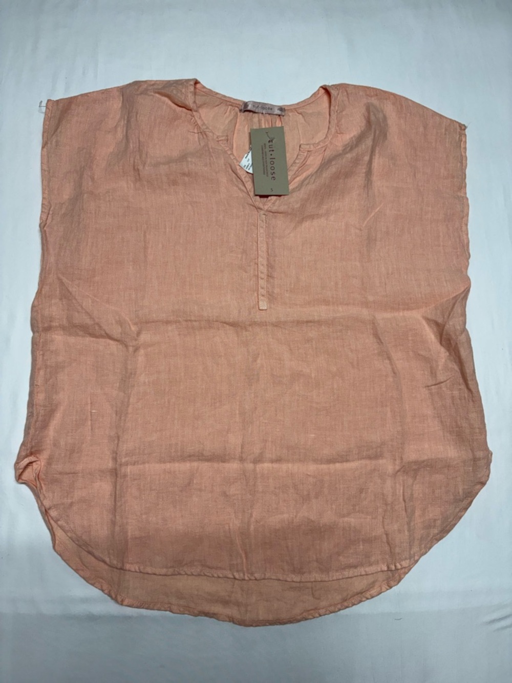cut loose Peach Linen Tunic Top - labeled sz S- ** runs VERY large** NWT
